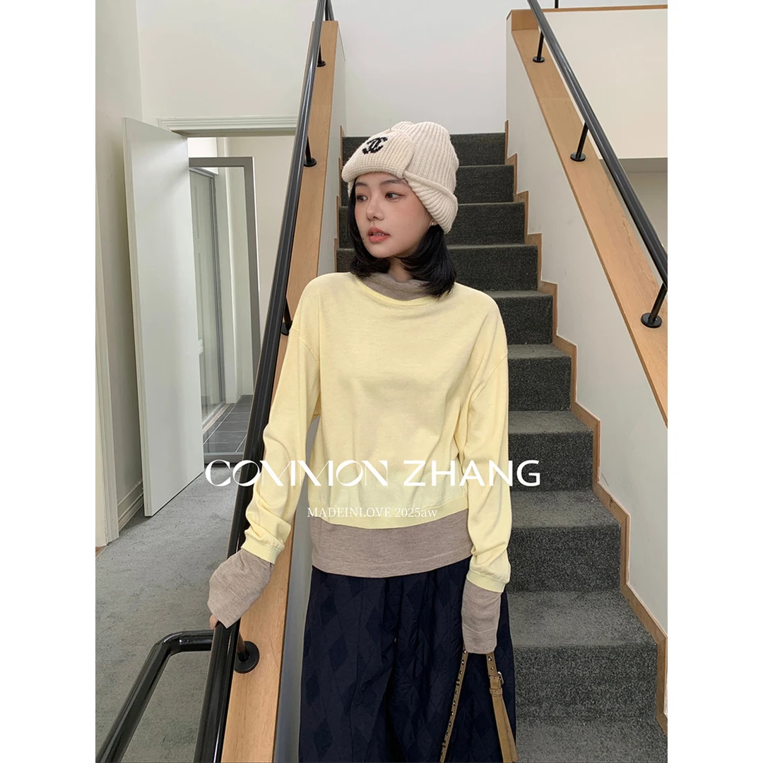 CZZHANG秋冬假两件羊毛半高领毛衣女撞色休闲打底衫毛衣B45171