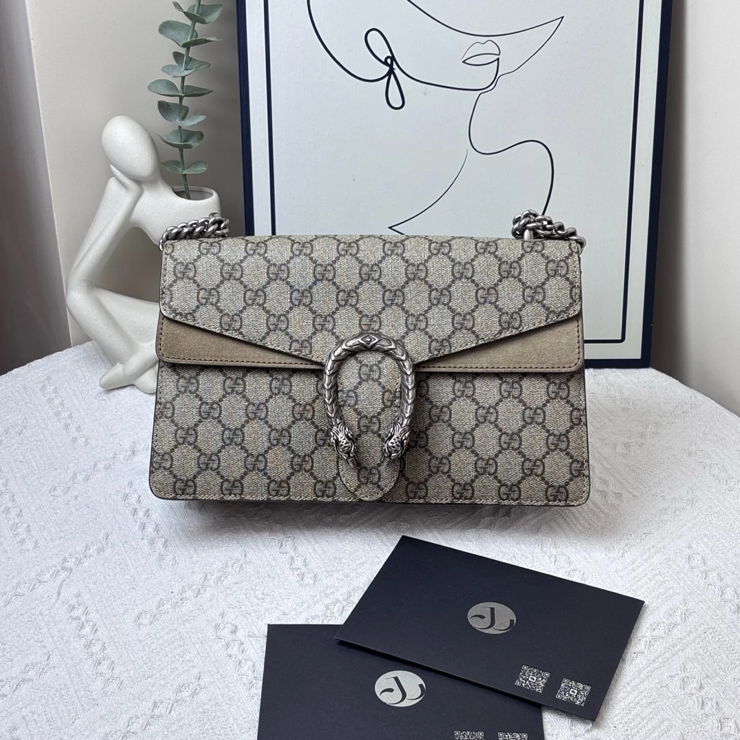 95新 GUCCI/古驰 酒神中号卡其 028/JW8518