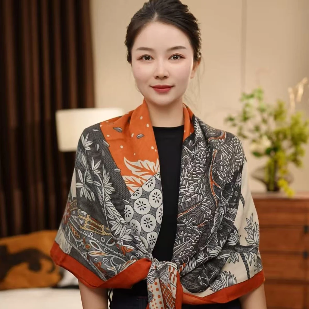 【秘境花园】135复古大方巾丝巾女百搭空调披肩丝毛防晒外搭