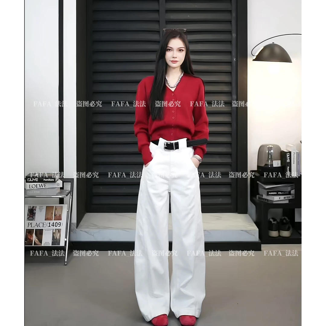 【TO&HR.GIRL】THE9008Q-秋季新款女装白色牛仔设计感高腰地女裤子