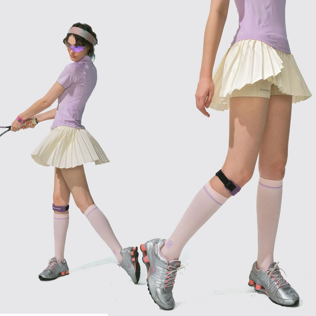 瞬时山野Monterest户外弧形开衩不对称百褶运动半裙防走光网球裙