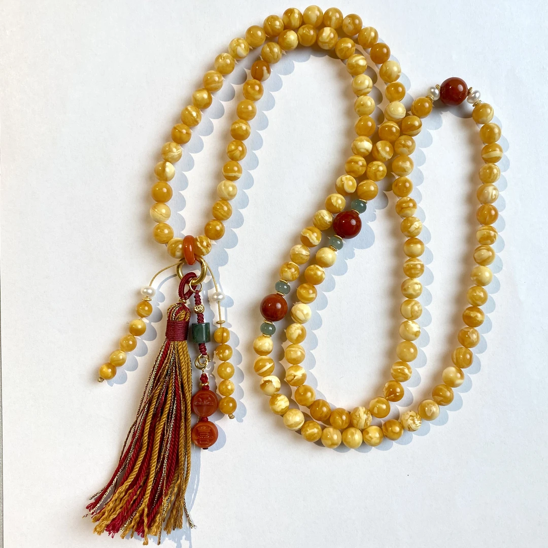 【亿轩珠宝】ZX113812丹麦花蜡108毛衣链diy南红&珍珠7-10mm+