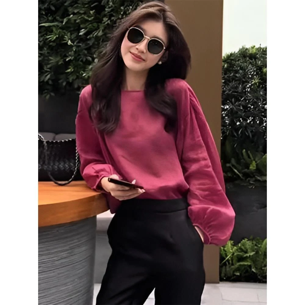 早春新款法式高级感薄款长袖泡泡袖衬衫宽松小个子上衣气质小衫女