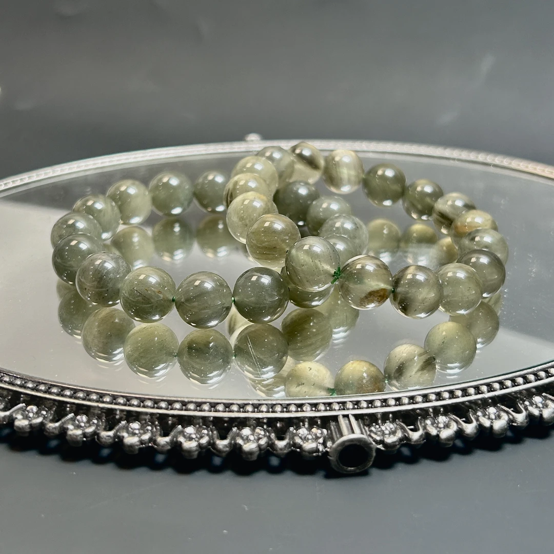 天然绿兔毛水晶手串多样性发其一