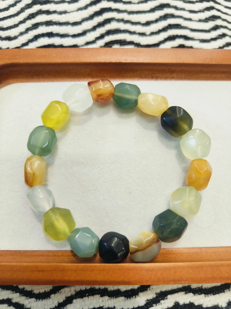 纯天然岫玉多宝手工随型手串