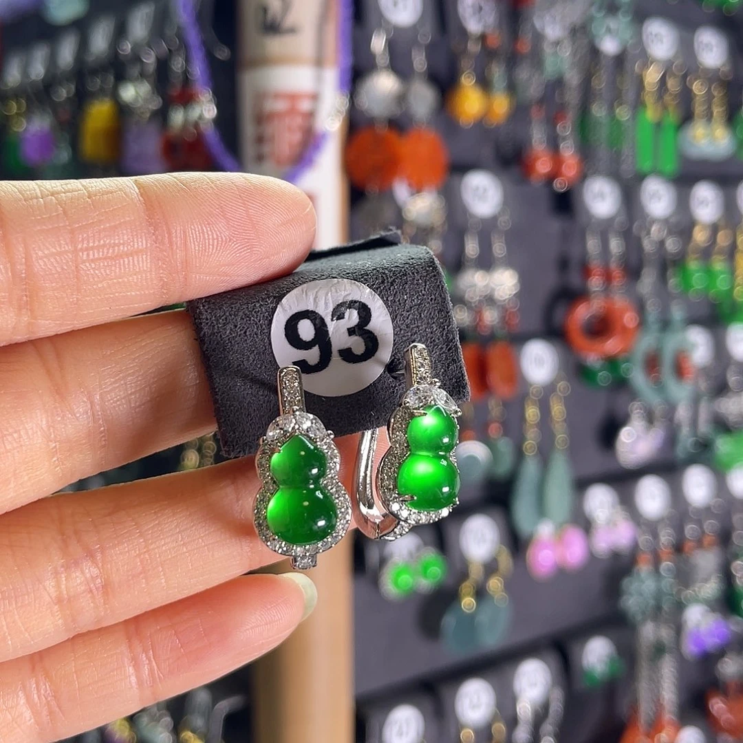 翡翠银S925镶嵌耳饰93