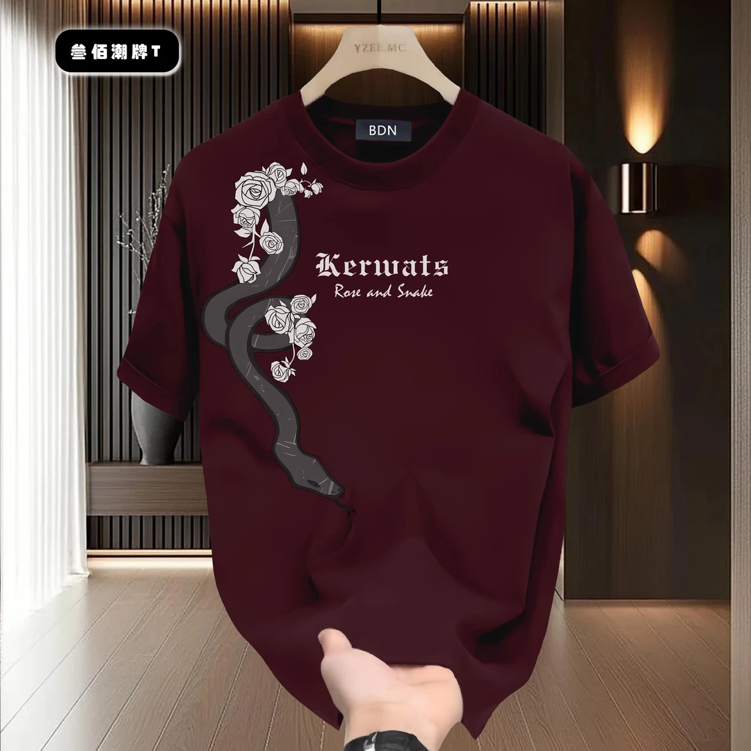 国潮重磅纯棉短袖T恤男士夏季新款潮流创意图案宽松百搭上衣体恤