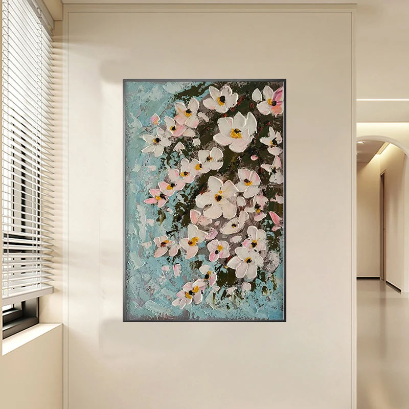 【桃花灼灼】桃花立体砂岩肌理装饰画客厅背景墙玄关过道走廊挂画