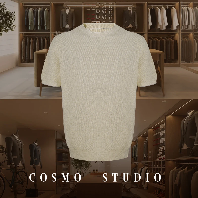 BB BRAELF新款老钱风针织商务短袖高端舒适百搭圆领T恤男款BB2914