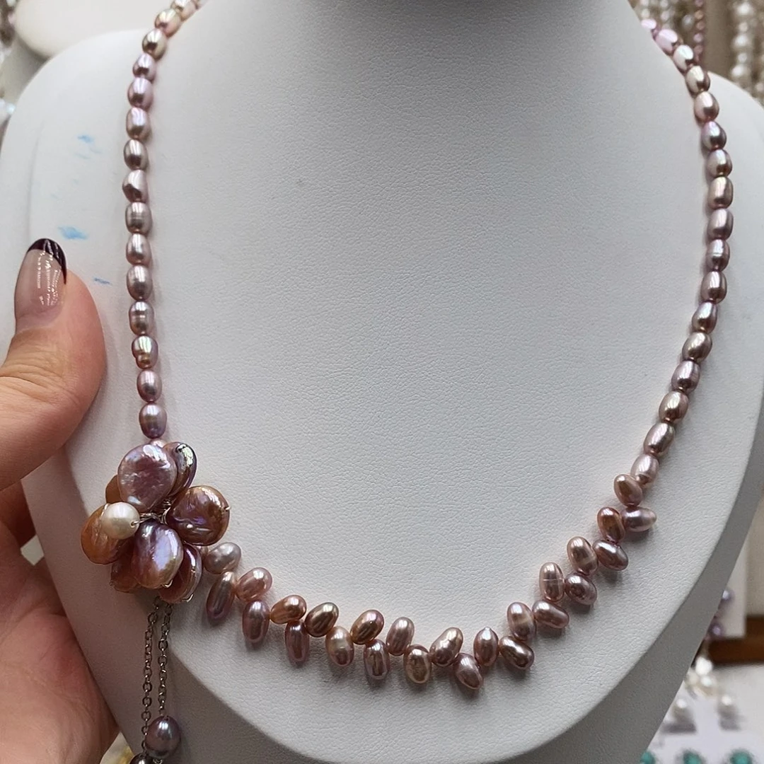 淡水珍珠银S925镶嵌耳饰