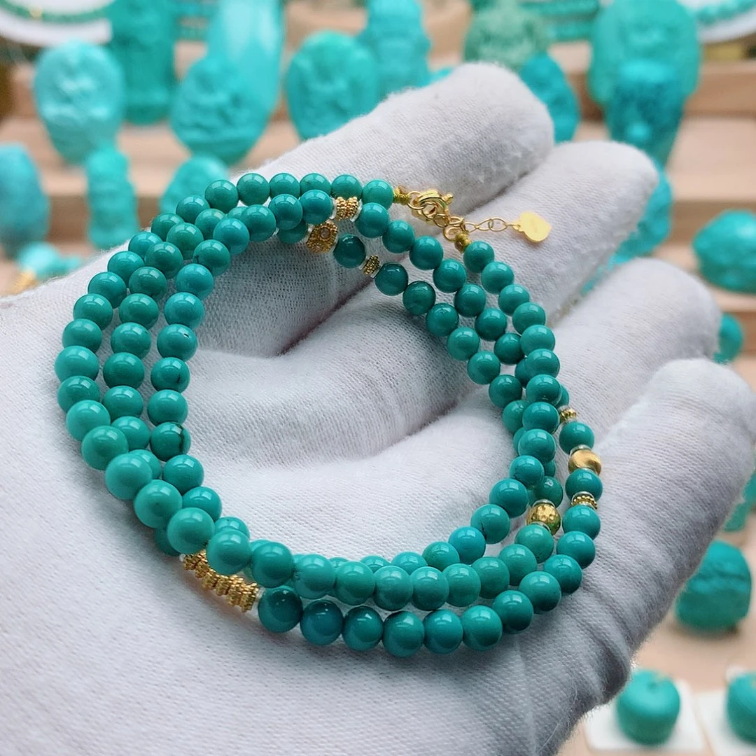 绿松石18K金镶嵌毛衣链