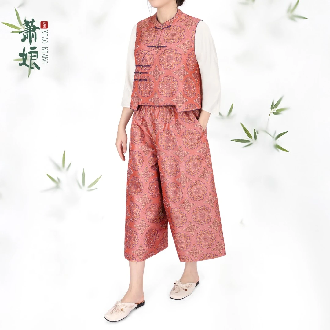 【粉黛呈祥】汉锦新中式马甲桑蚕丝立领中国风百搭女士马夹2894