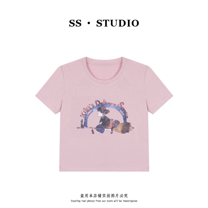 【SUSU】“魔法少女”卡通印花圆领T恤宽松休闲ins短袖上衣SS-5273