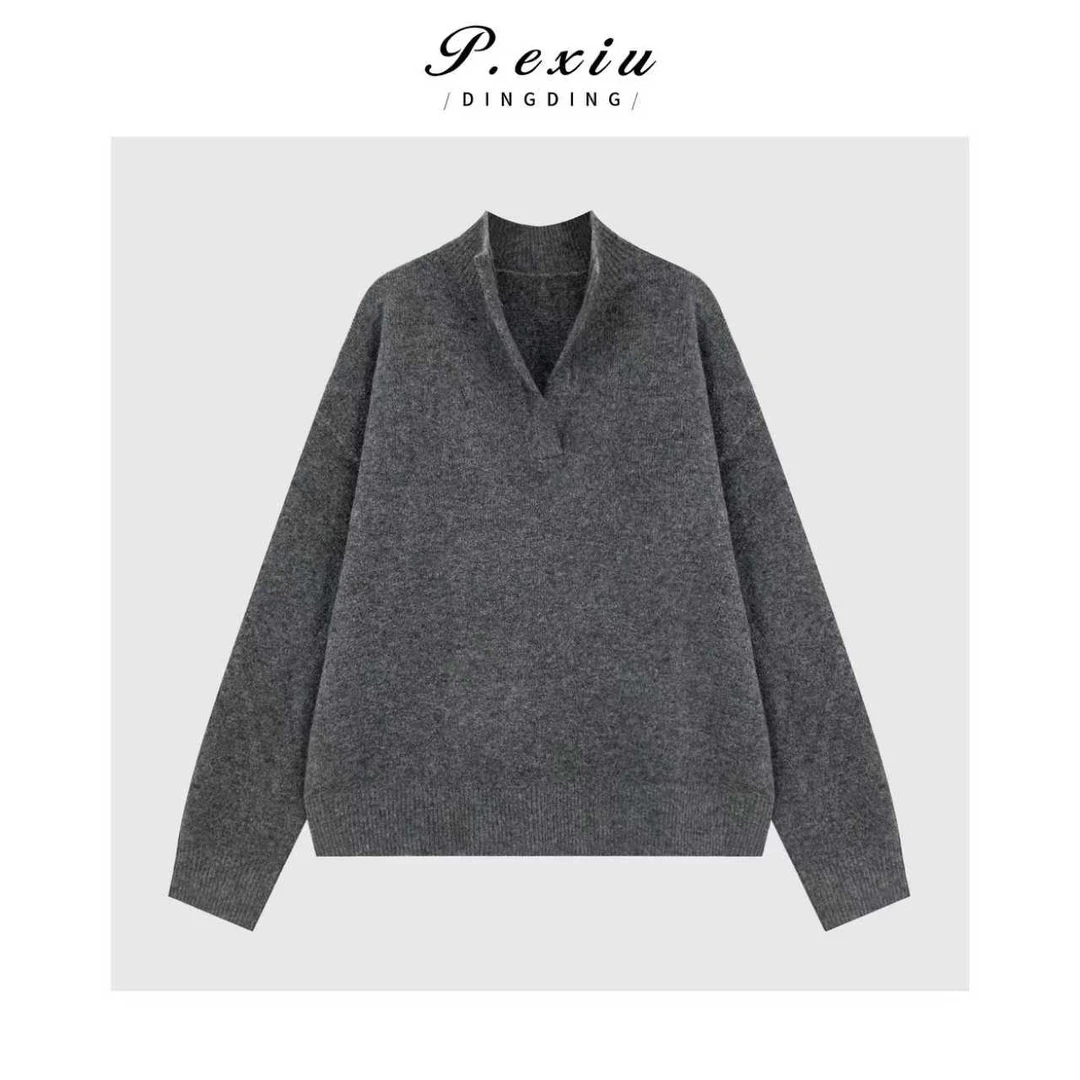 羊毛慵懒软糯亲肤半开领长袖针织毛衣 AZ1066