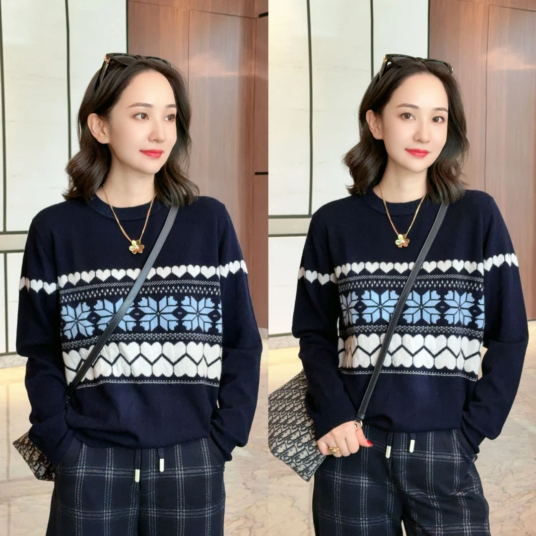 【三色费尔岛】100羊毛秋冬提花减龄针织套头毛衣XY241621 JDND轩羽