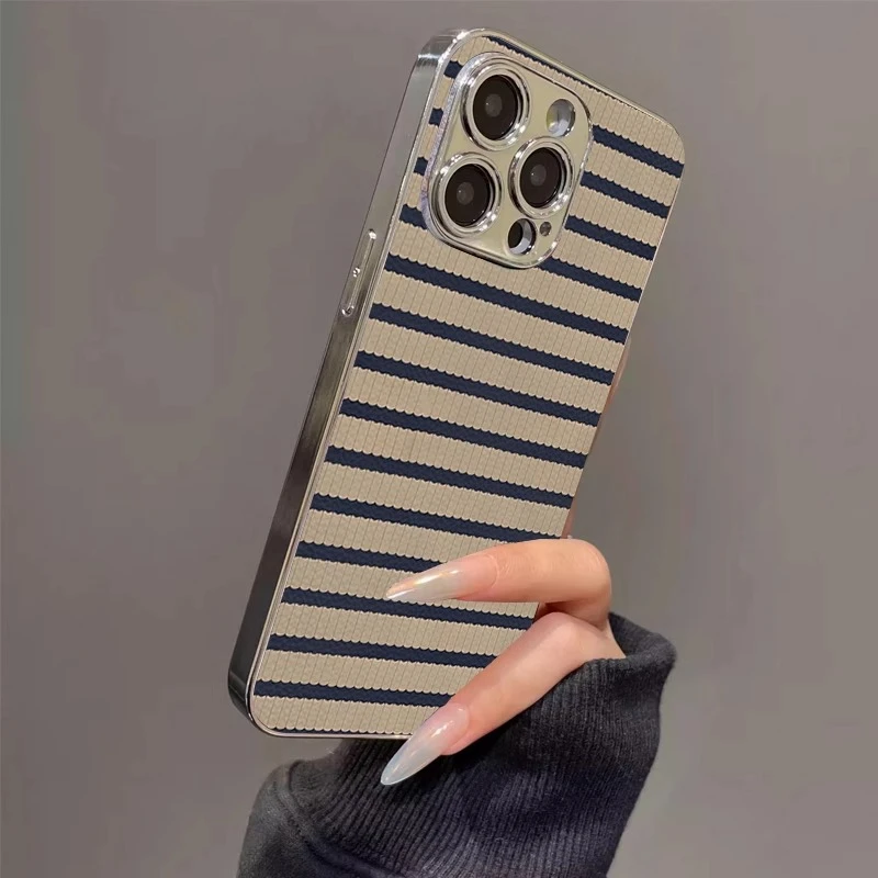 适用苹果16promax手机壳简约波浪条纹iphone15新款14全包防摔13女
