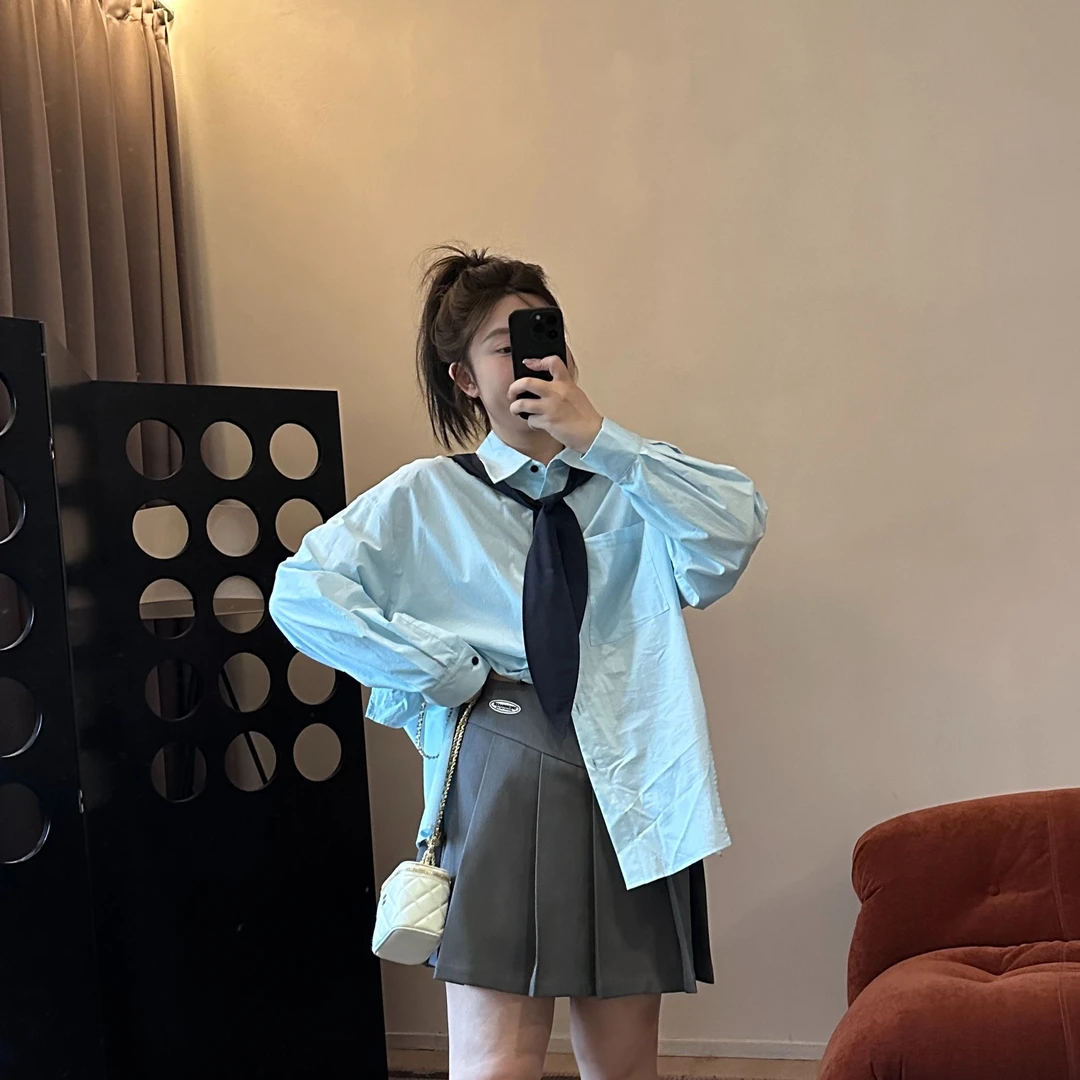 软软【少女心事】法式别致披肩长袖衬衫春秋衬衣时尚休闲小众