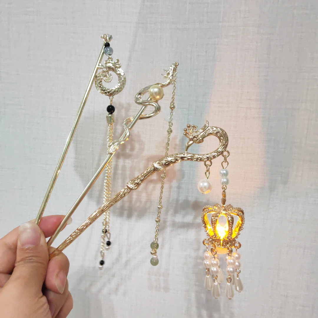 （清货3个）原创设计民族风中国风女发光灯笼流苏发簪组合复古/宫廷