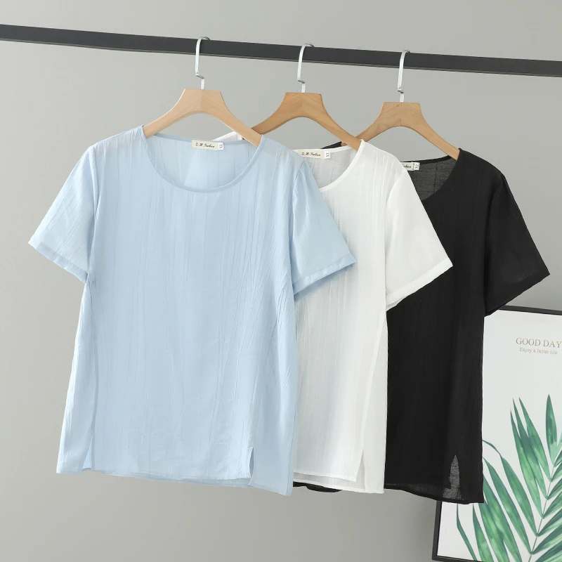 大码女装2025夏装胖mm纯色圆领甜辣桃花皱短袖胖妹妹开叉T恤女