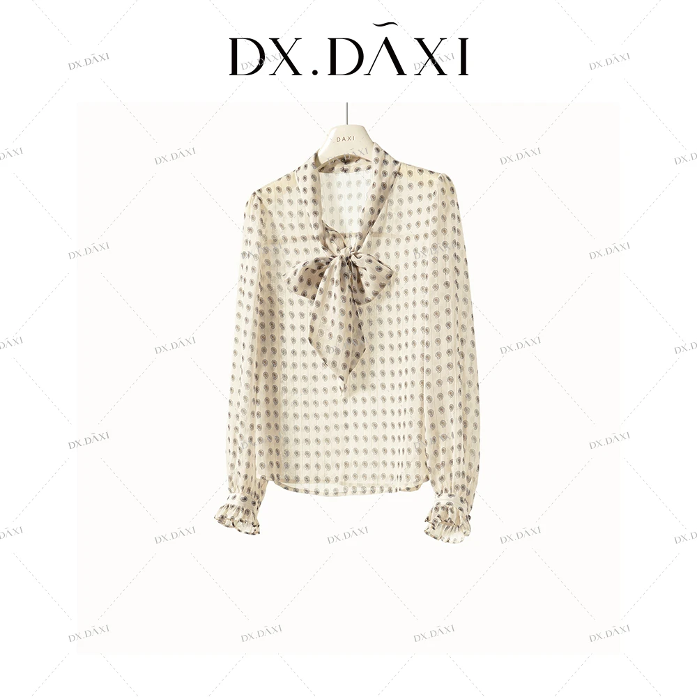 代大喜【琥珀琉璃】优雅气质长袖印花小衫女2025秋季新款时尚衬衫