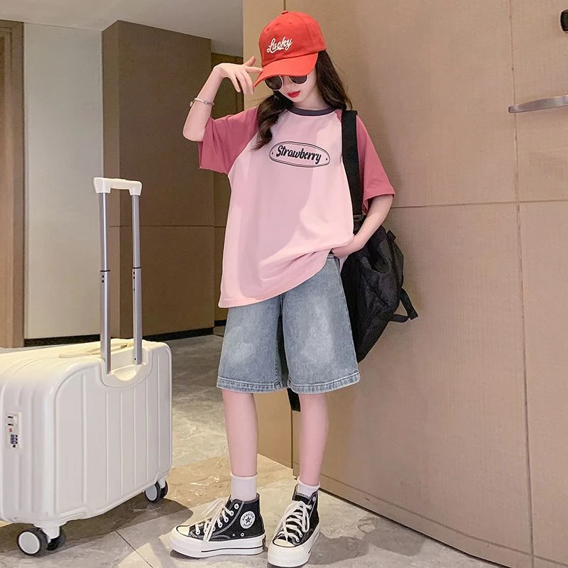 女童夏季套装夏装洋气韩版小学初中生女孩短袖休闲时髦时尚两件套