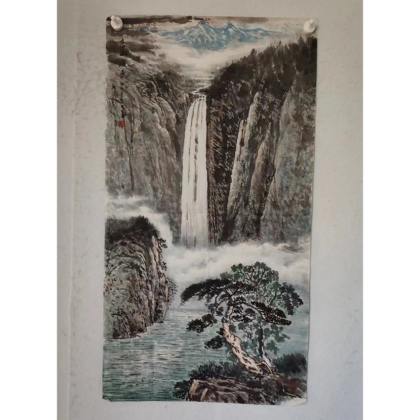 2705纯手绘老字画《高山流水》中堂尺寸100×山水画50
