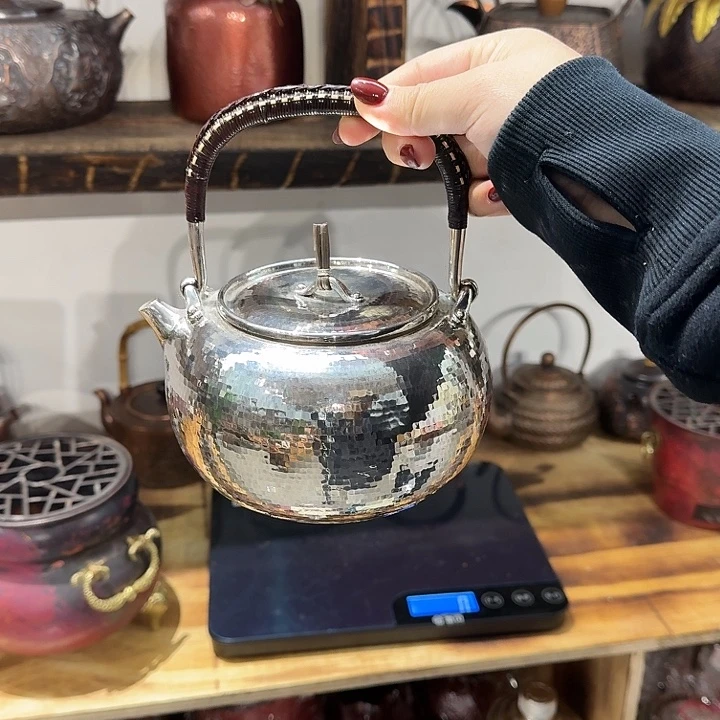 萤***光足银手工制作提梁烧水壶