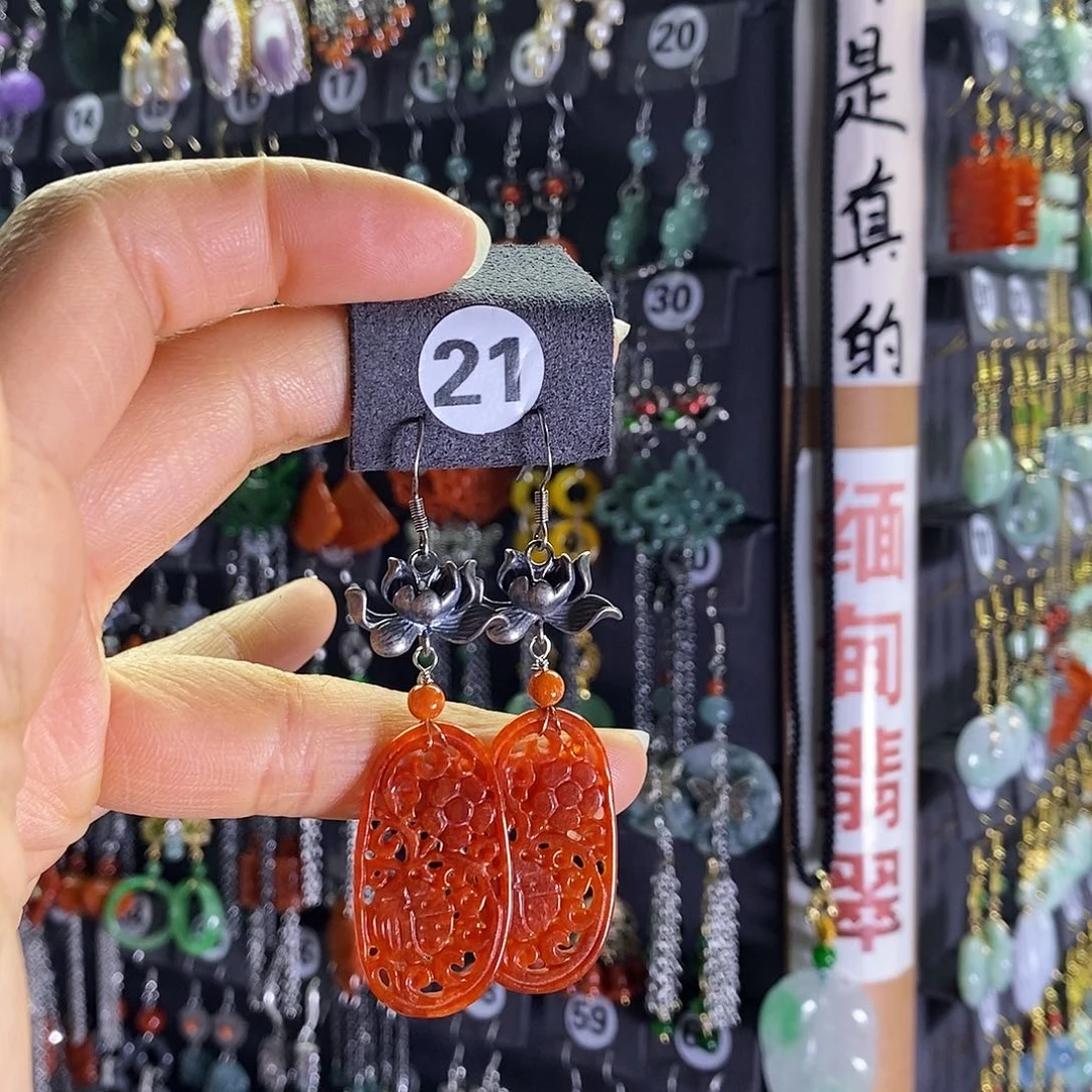 银S925镶嵌翡翠耳饰21