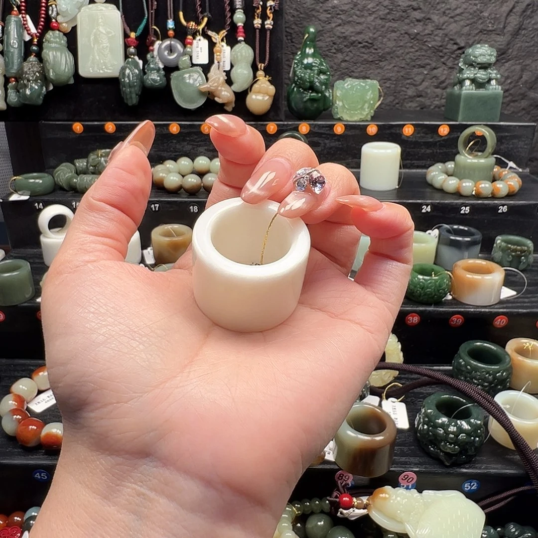 藍***像蛇纹石玉未镶嵌戒指内径22