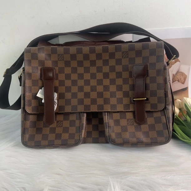 95新 LouisVuitton/路易威登 路易威登棕棋盘格骆驼单肩包