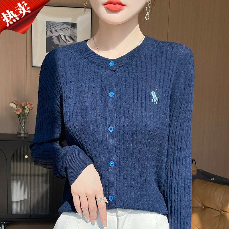 哥弟阿玛施正品学院风小马刺绣针织开衫外套百搭小香风外搭春秋