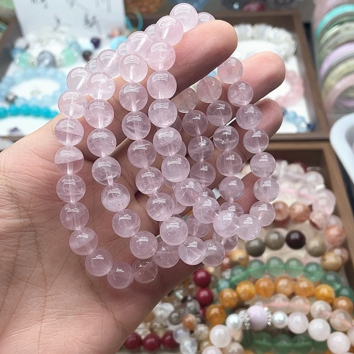 银S925镶嵌手链烟晶10.5咪福利款粉水晶