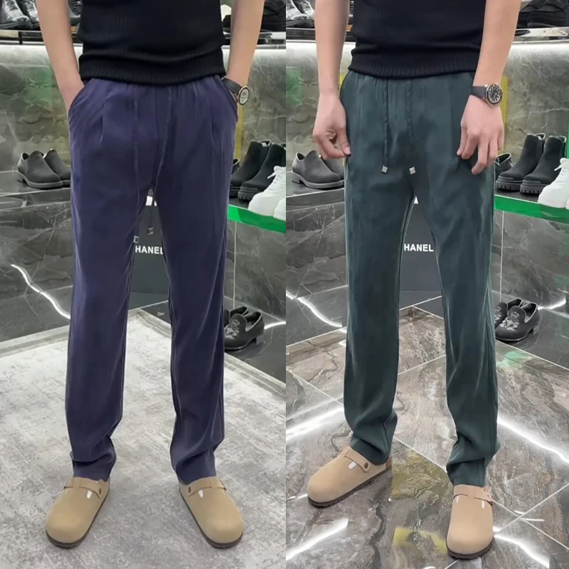 春夏季净版男士铜氨丝裤子轻奢潮流丝滑垂感直筒裤百搭休闲长裤子