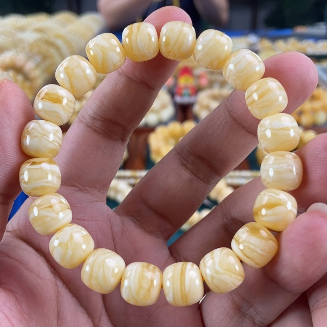 琥珀未镶嵌珠宝奇石11虎皮纹同料串16.68