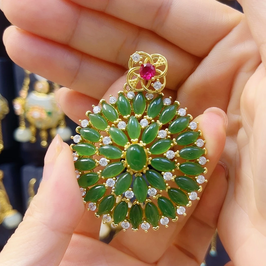 和田玉银S925镀金镶嵌颈饰