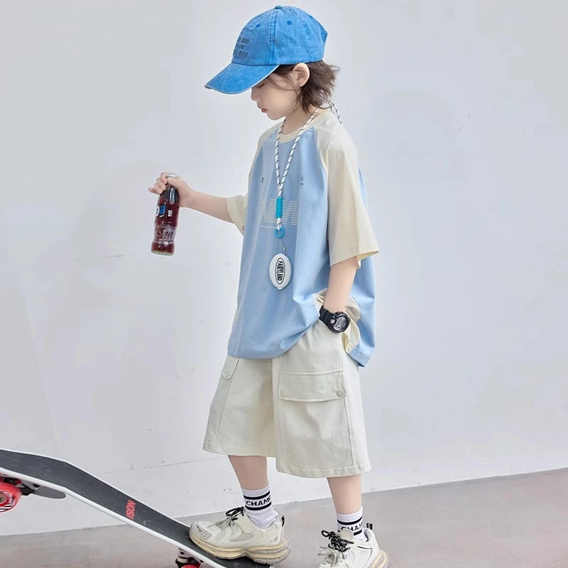 MK&UR.BV男童夏装运动短袖套装2025新款中大儿童夏季炸街两件套潮