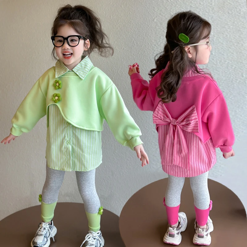 女童超好看春装套装2025新款儿童洋气春秋季宝宝衬衫打底裤两件套