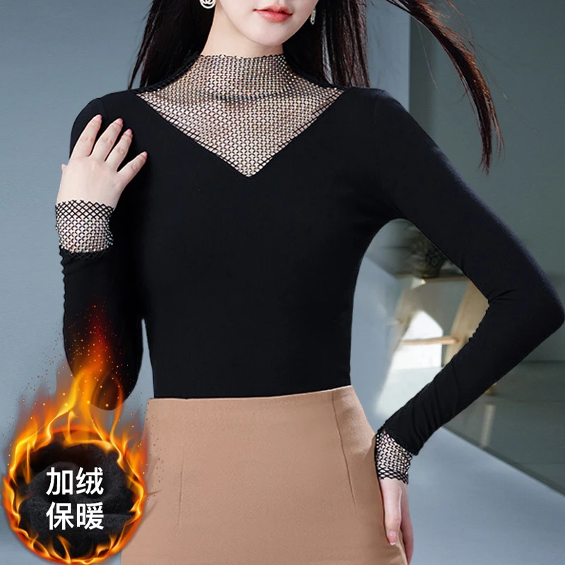 长袖T 半高领加绒打底衫新款内搭修身上衣