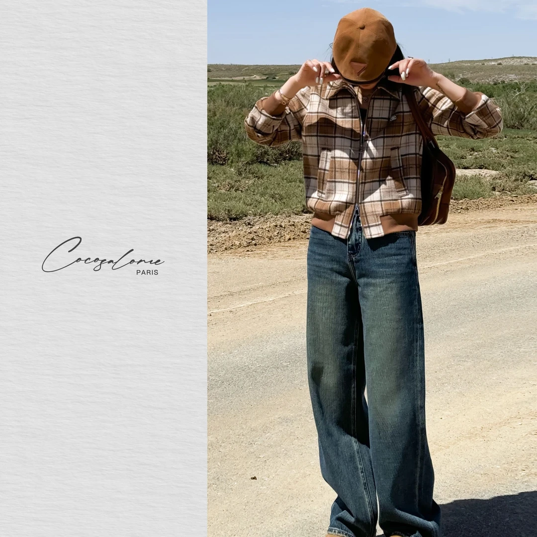 韩彬彬“枫糖格子”夏日通勤穿搭女款新款澳洲绵羊毛磨毛外套9111-9