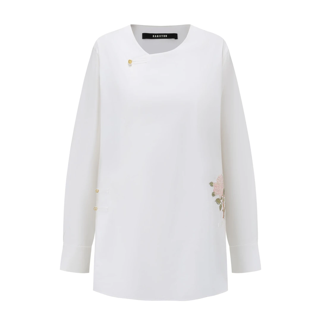 ELVIS.CHEUNG蒋云開運25春夏新品莫代尔宽松盘扣领绣花衬衫