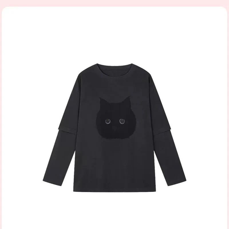 8901春季2025新款猫咪胶囊系列设计师假两件T恤