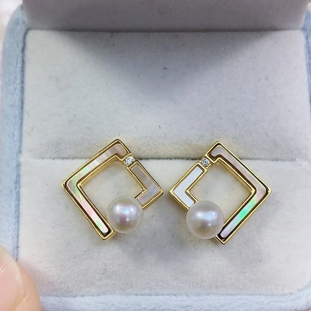 淡水珍珠特价不退换淡水极光耳饰银S925镶嵌