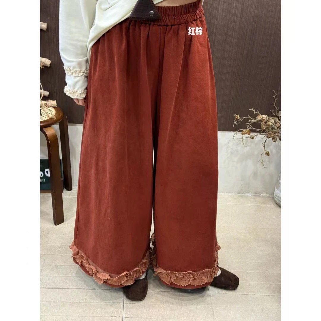 LD#5916#日系加绒灯芯绒花边阔腿 FL