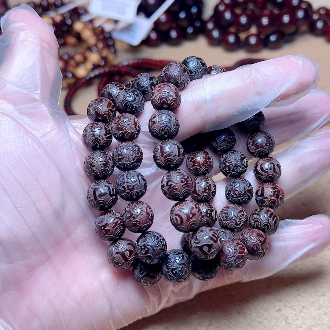 小叶紫檀手串/手链1.2雕刻珠