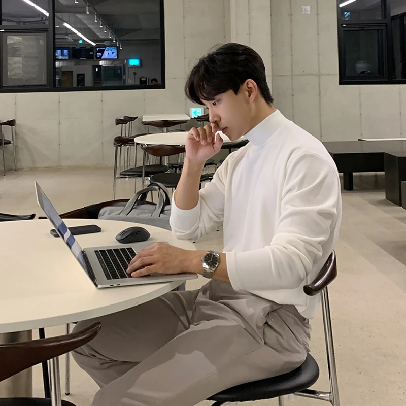 ascloqiao简约韩版半高领保暖螺纹打底衫纯色品质长袖T恤百搭潮