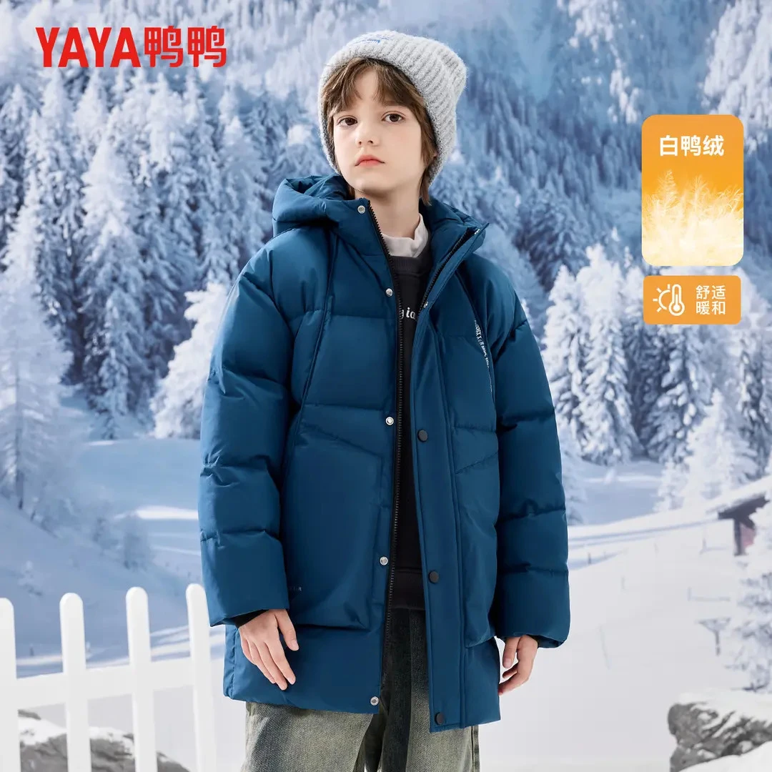 男童羽绒服拼接工装风宽松连帽保暖舒适外套YE5B803523T