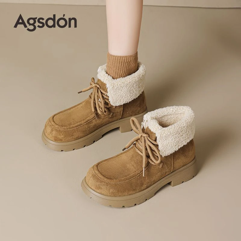 Y654023雪地靴女2025秋冬新款复古保暖加绒马丁靴厚底增高棉鞋爆