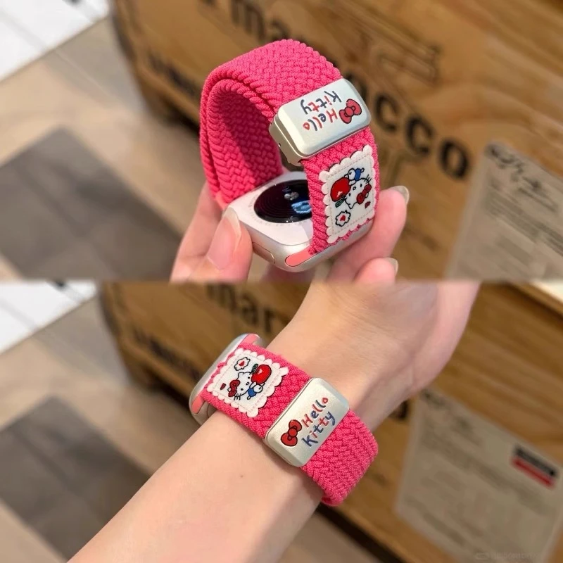 KT猫适用苹果手表iwatchs10表带编织磁吸扣applewatchs9/8/7腕带