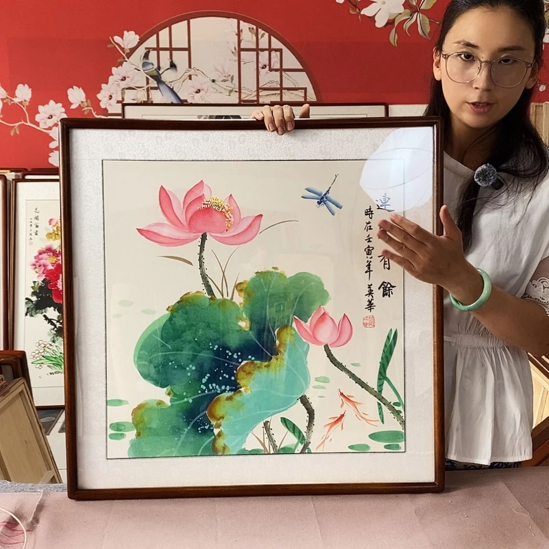 国画手写手绘带框包邮62✖️62国画作品