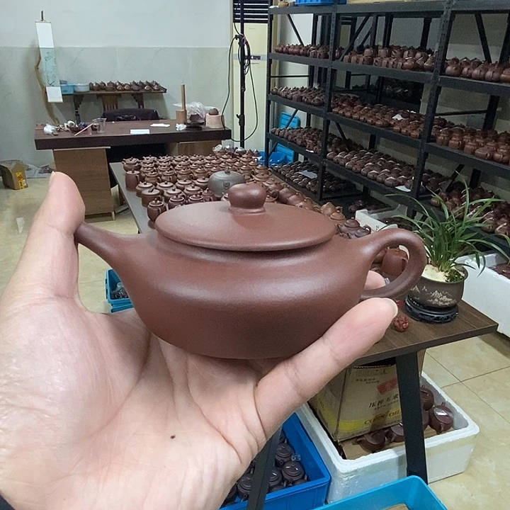 紫砂茶杯扁承老紫泥